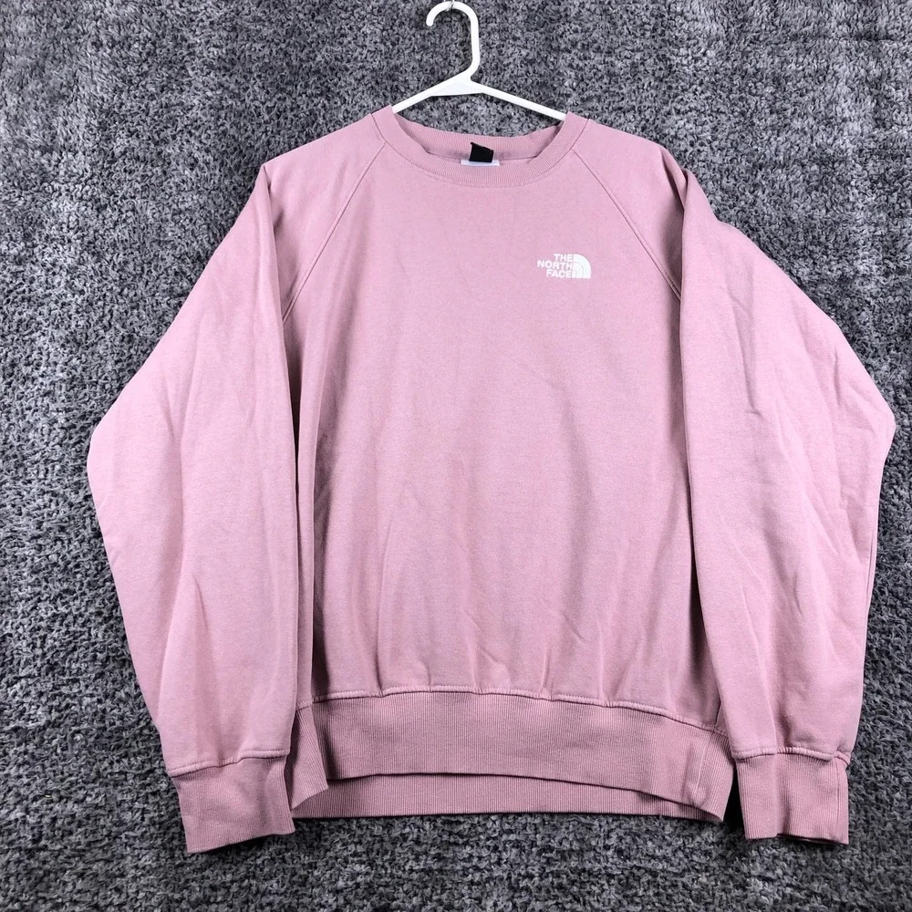 The North Face Sweatshirt Mens Medium Pink Fleece Pullover Crewneck Logo Graphic